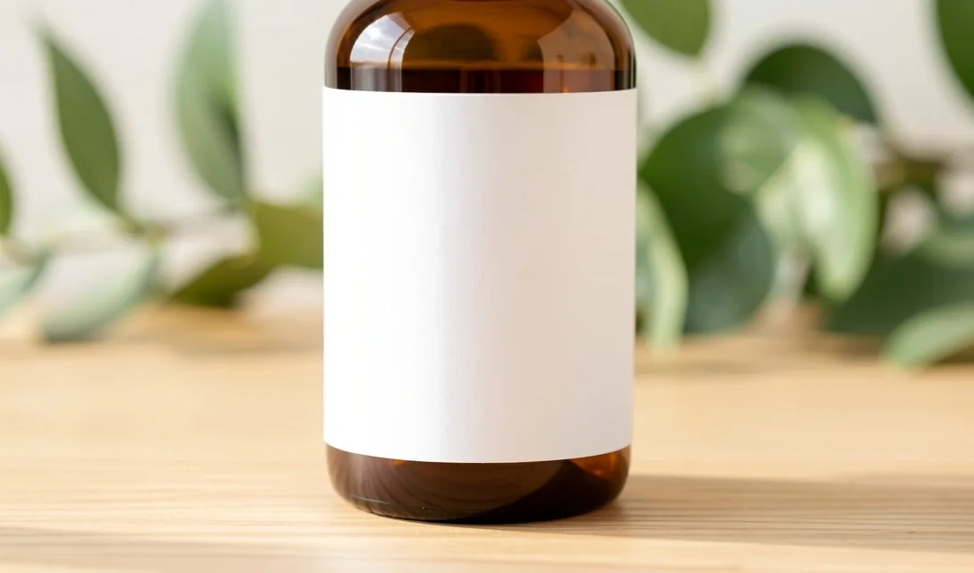 Product label on botanical bottle