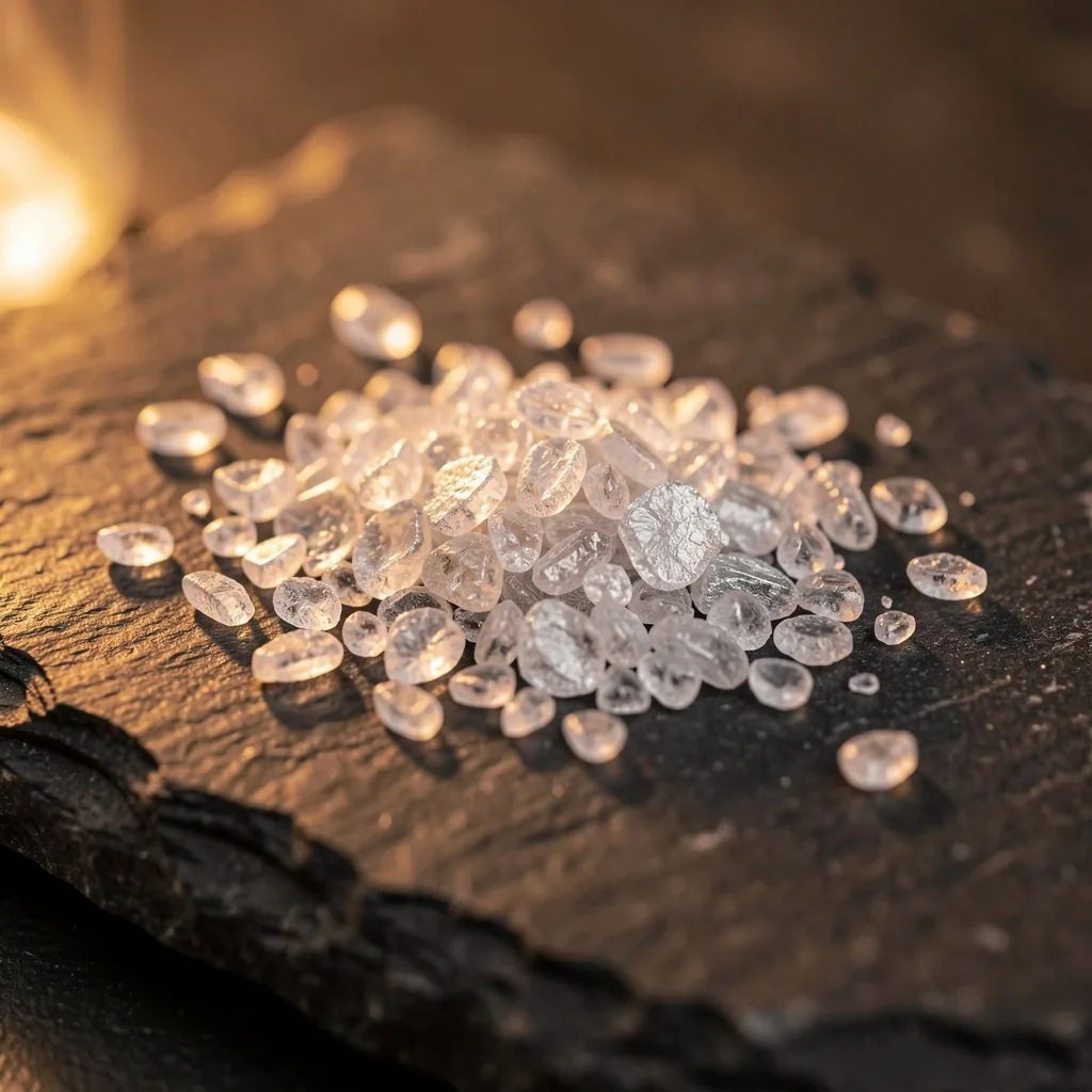 Magnesium flakes on dark stone