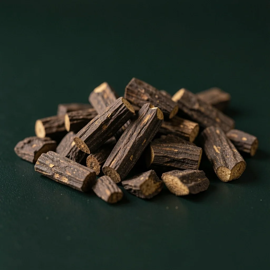 Dried maca root chunks on dark surface