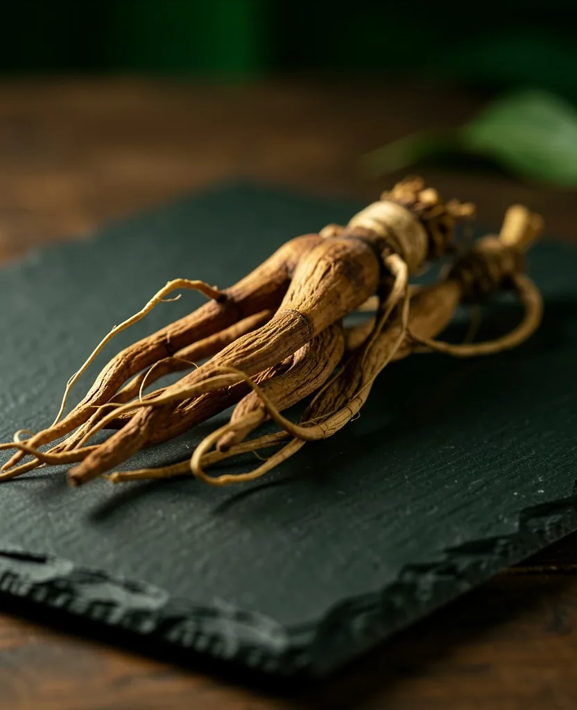 Macro view of a botanical root used in natural men's wellness formulas
