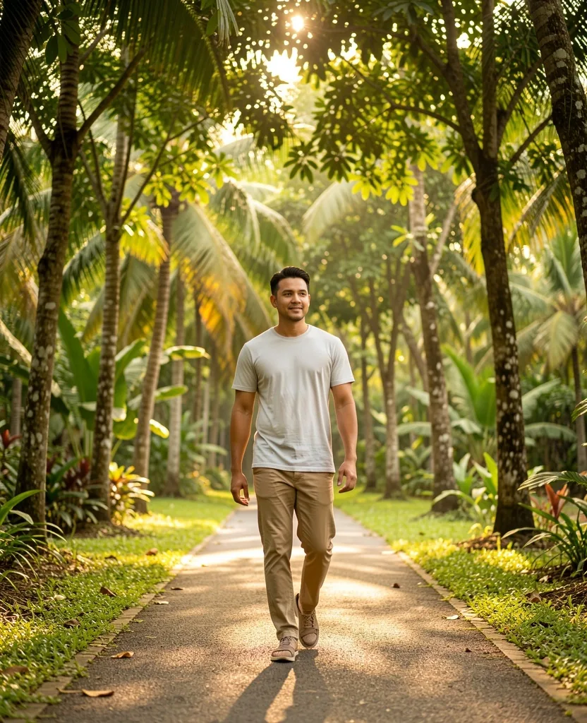 Man walking on a peaceful path for stress management