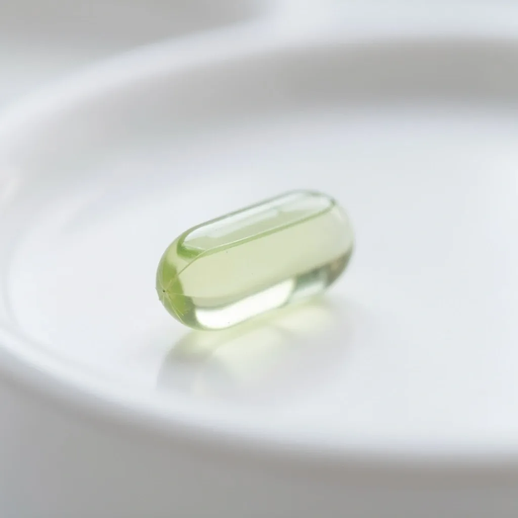 Single botanical capsule on ceramic